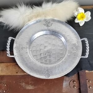 Buenilum Hammered Metal Serving Tray with Twisted Handles - Silver Tone